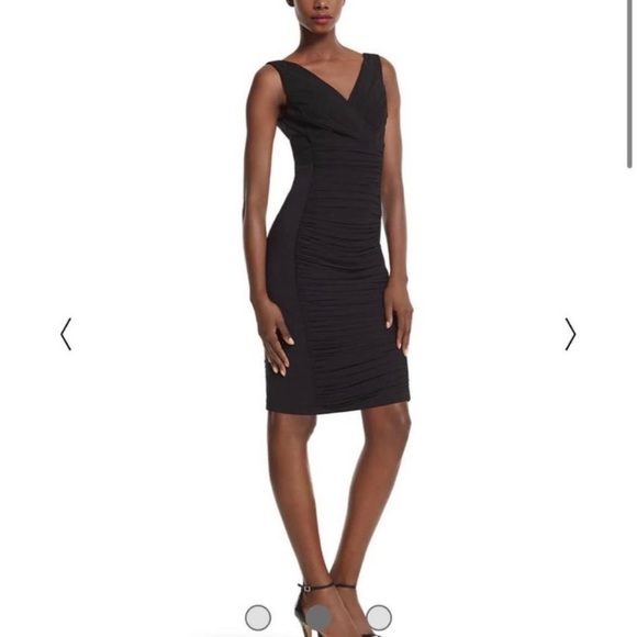 Beautiful V neck instantly slimming ruched little black dress NWT - Picture 4 of 12